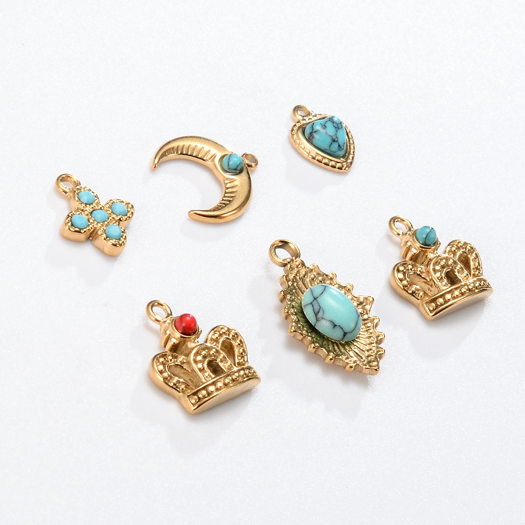 10pcs Stainless Steel Bohemian PVD Gold Plated Pendant Crown/Heart/Moon Jewelry for Making Earring Necklace Accessory Wholesale