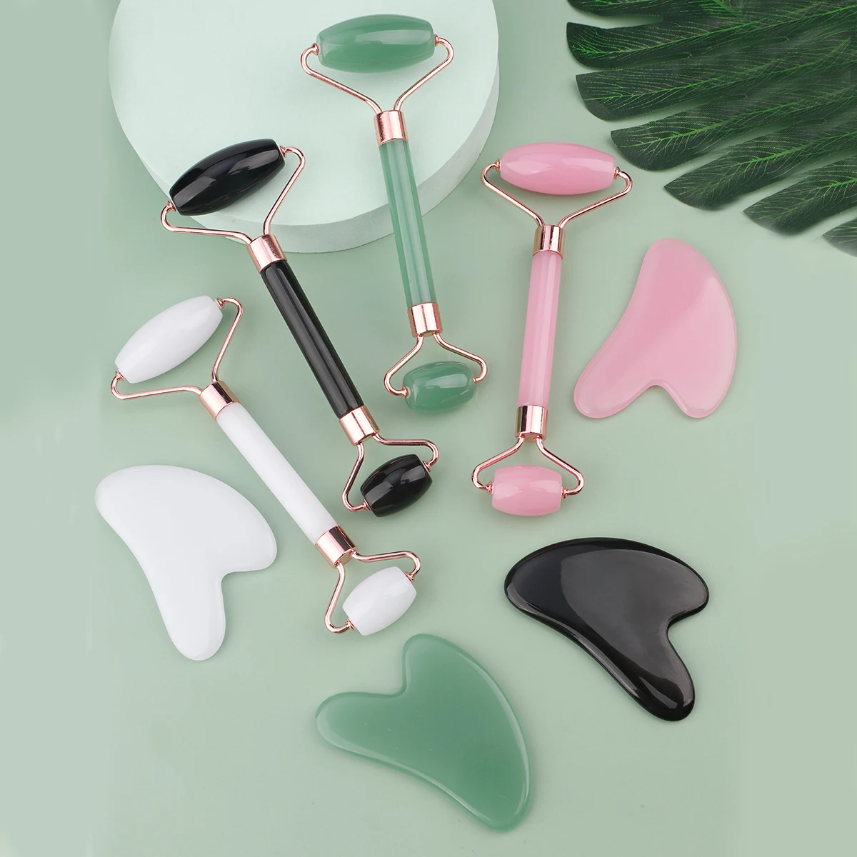 2 pz Double-end Gua Sha Rullo di Massaggio Collo Viso Bordo Lifting Della Pelle Del Viso Raschietto Anti-Rughe Cera D'api Pietra Raschiante Massaggiatore