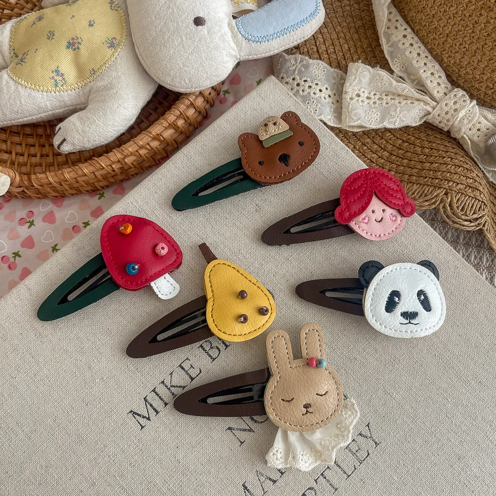 

Cartoon Hair Clips 1PCS Set Bunny Panda Leather BB Clips for Toddlers Soft No Slip Fringe Clips
