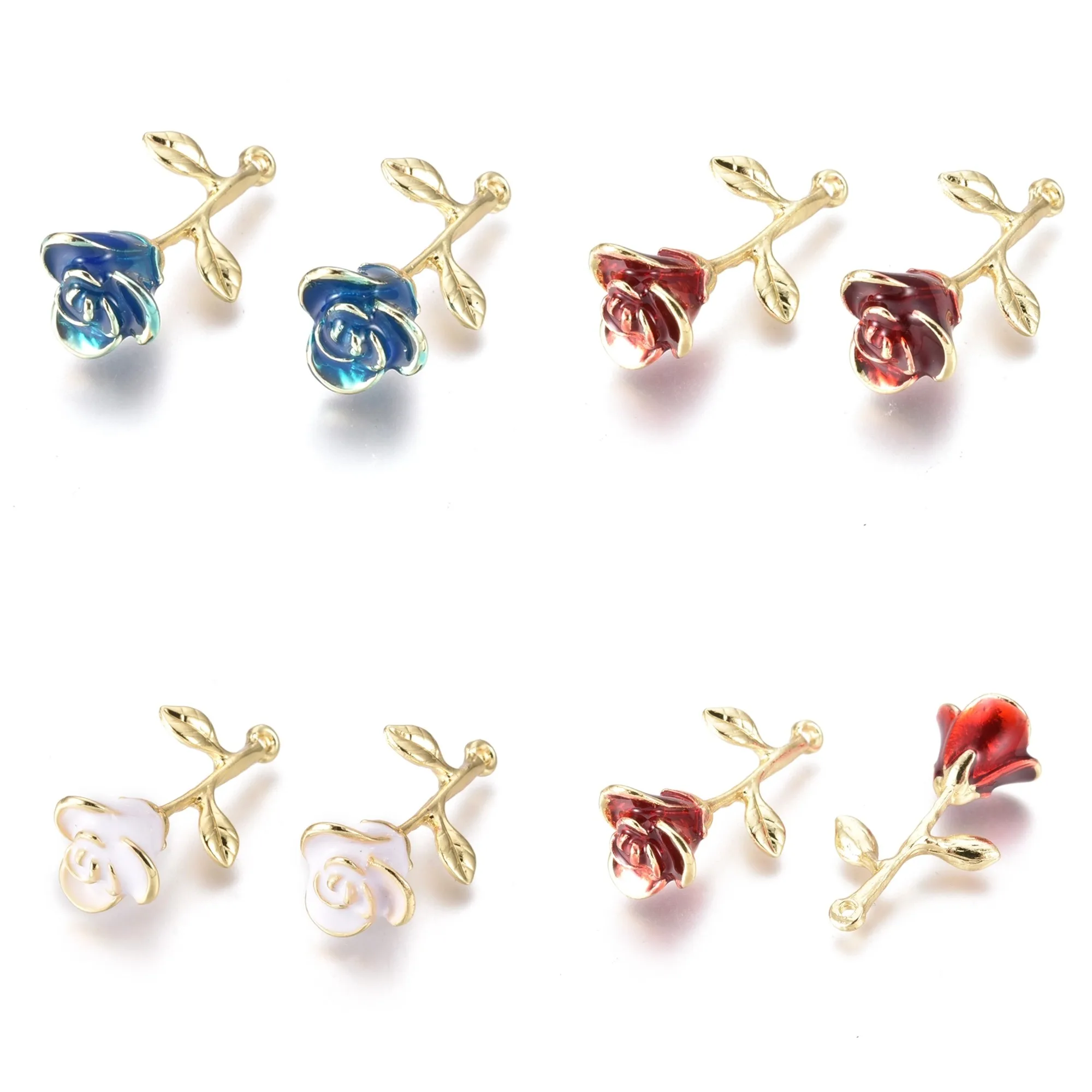 

20Pcs Alloy Pendants Golden Color Rose Flower Enamel Charms for Jewelry Making Accessories DIY Bracelet Dangle Earring Decor