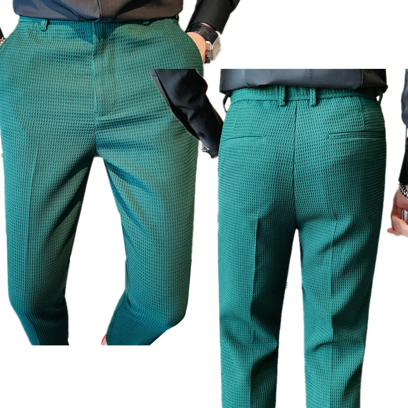 2027 Men's Dark Green Suit Pants, Lightweight Slim Trousers, Young Pantalones Hombre Black White Khaki Brown Pant Asian Sizes