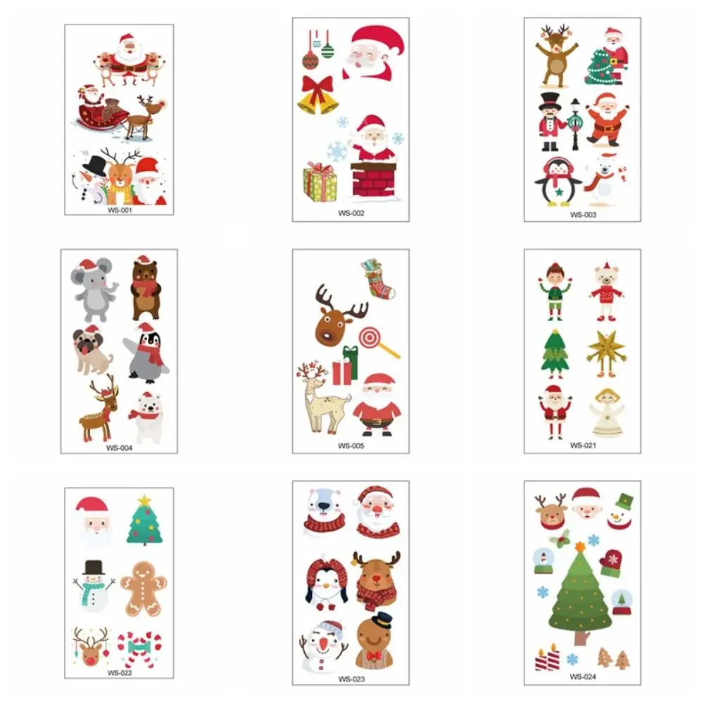 30sheets Elk Candle Tattoo Stickers Cartoon Snowman Christmas Disposable Tattoos DIY Body Art Christmas Body Art Party Supplies