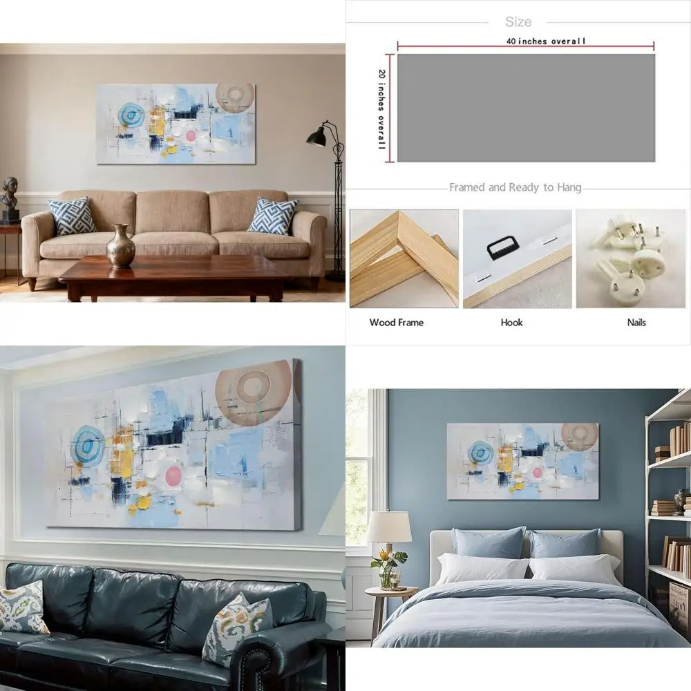 

Современное абстрактное настенное искусство для гостиных, большой текстурированный холст, подходит для спальни, столовой и офиса, 40x20 дюймов