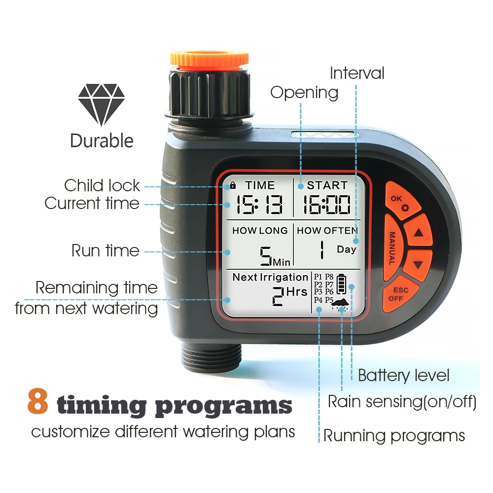 Imagem -02 - Sensor de Chuva Inteligente de Jardim Temporizador para Sincronização de Mangueira de Torneira Ipx5 Impermeável Controlador de Rega Automático Ipx5 Impermeável