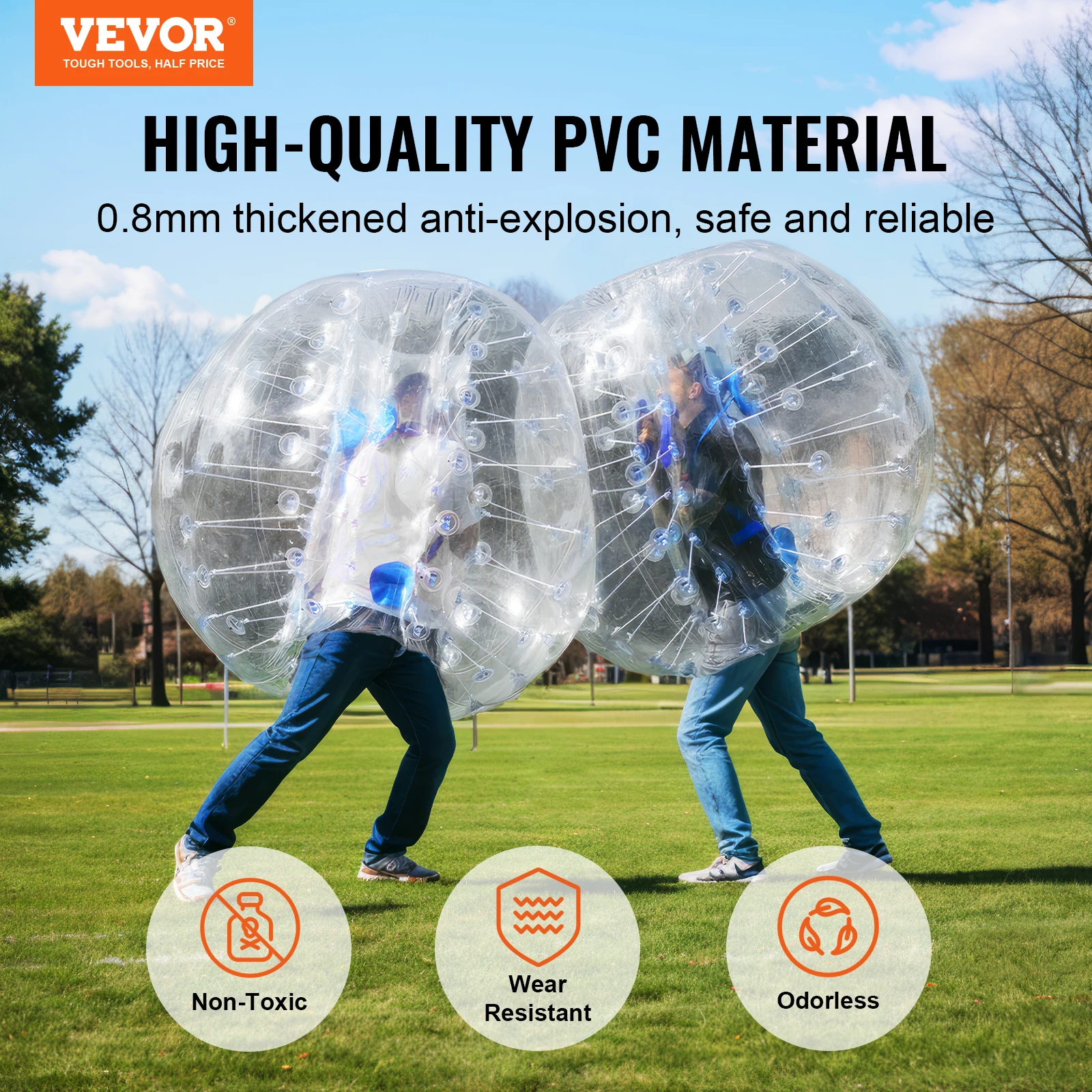 VEVOR 2-Pack Inflatable Bumper Balls 4FT/1.2M Body Zorb Ball Aults Kids Bubble Soccer Balls PVC Blow Up Toy for Teen & Adult