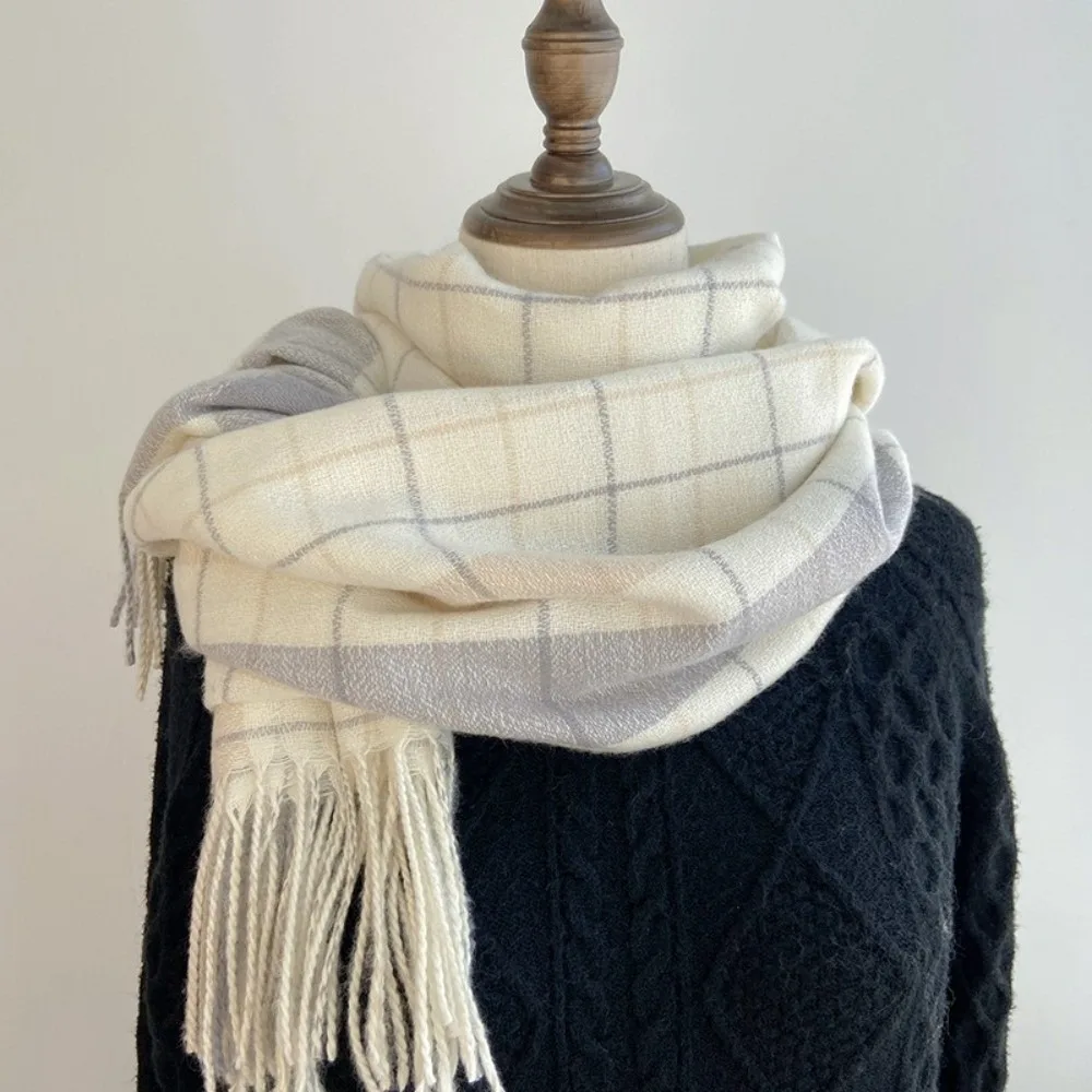 

Gifts Imitation Cashmere Plaid Knitted Scarf Warm Soft Men Thick Shawl Korean Style Long Double-sided Scarf Autumn