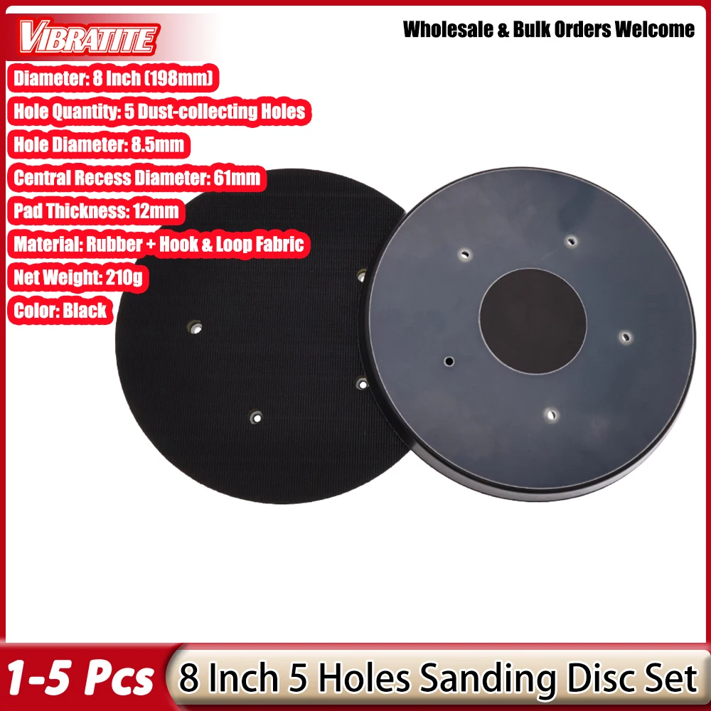 1-5個入り-8インチ-198mm-5穴-ゴム製サンディングバッキングパッド-フック＆ループ式-交換用サンダーパッド-オービタルサンダー用-壁研磨用