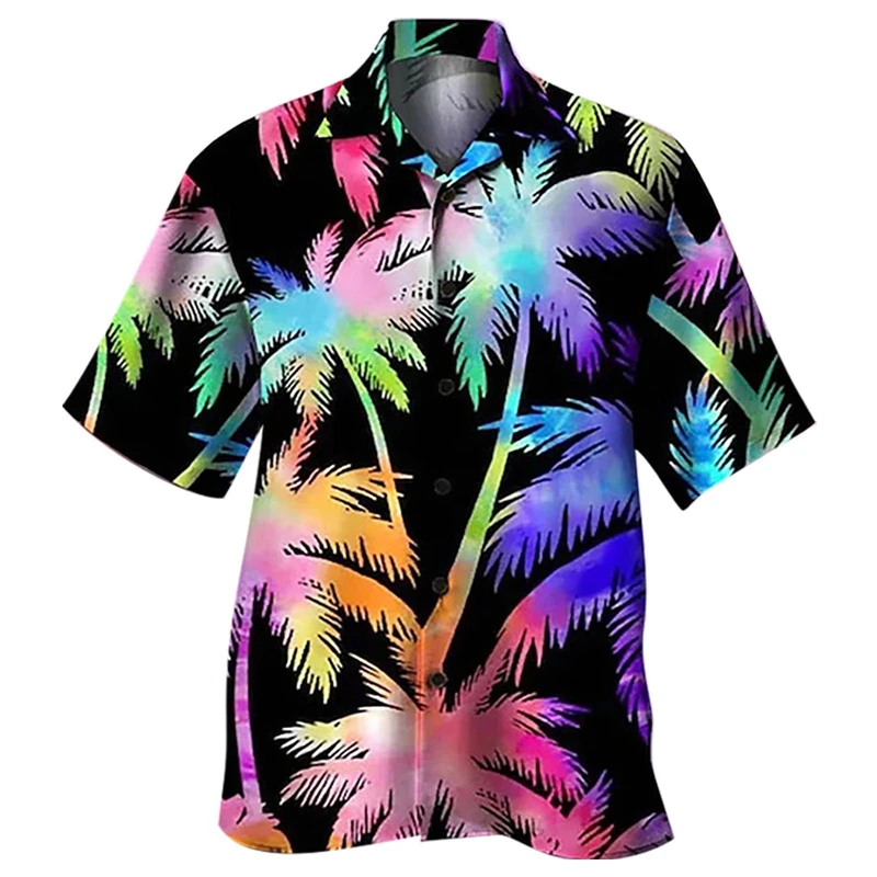 Men\'s Hawaiian Shirts 3D Print Coconut Palm Graphics T Shirts Fashion Button Short Sleeve Lapel Streetwear Hawaiian Shirts Tops