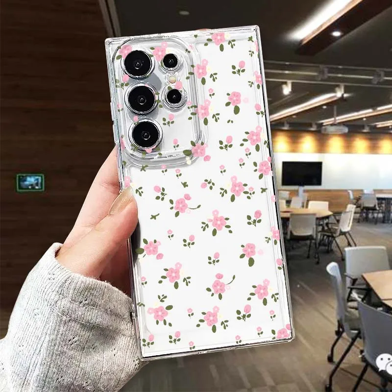 

Pink Purple Floral Fragment For Samsung Galaxy S26 S25 S24 S23 S22 S21 S20 S10 Lite FE Edge TPU 5G Transparent Phone Case