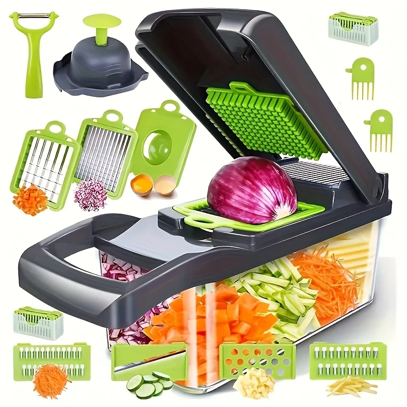 

16-in-1 manual vegetable chopper with container multifunctional cheese grater potato slicer & fruit and vegetable cutter