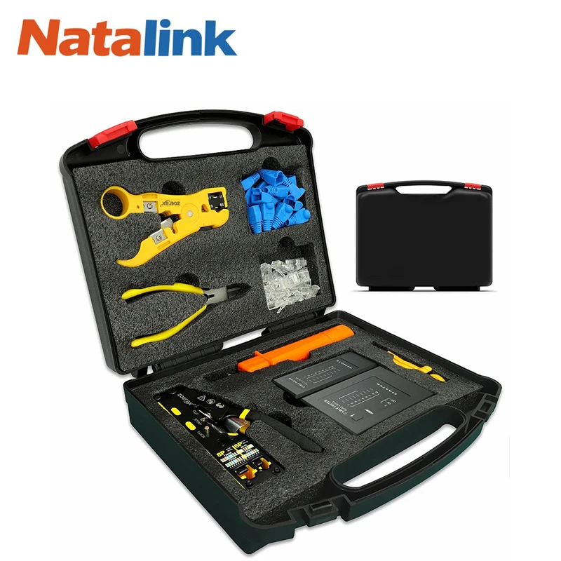 Natalink professionele netwerktoolkit 8-in-1 RJ45-krimptangset - door de crimper, RJ45-tester, punch-down-tool, stripper
