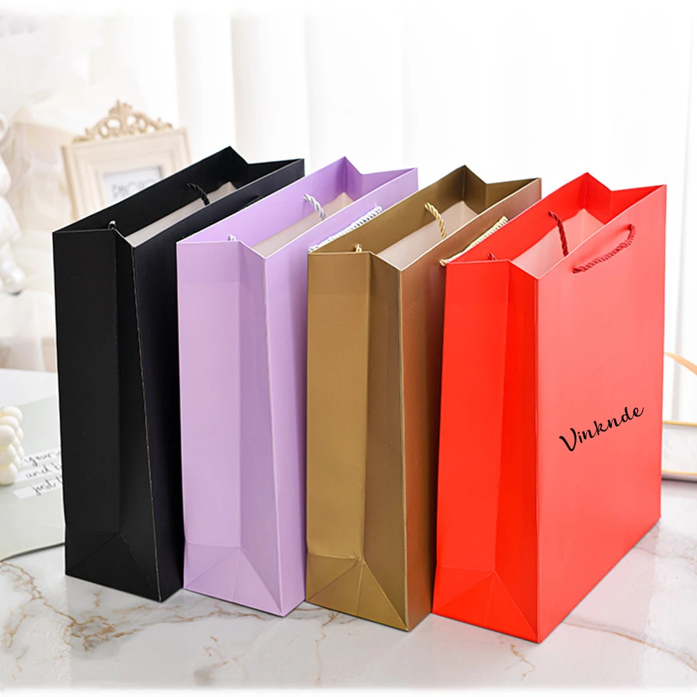 24pcs Custom Logo Kraft Paper Bag with Handles Packing Bags Store Clothes Wedding Bridesmaid Presents Snacks Packaging Pouches