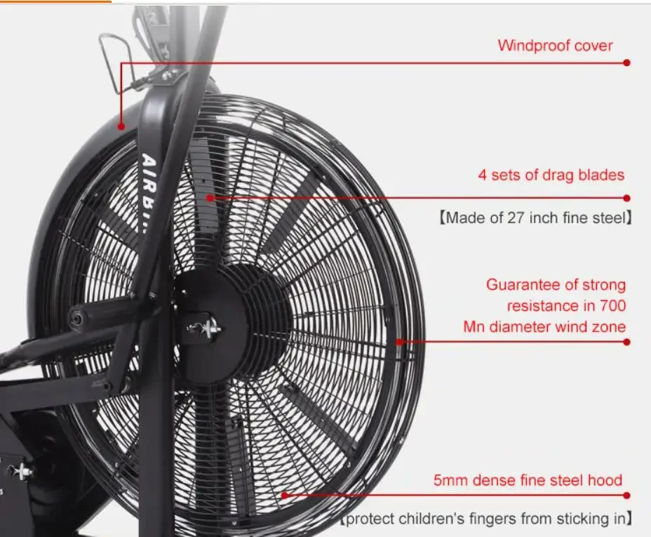 Bicicleta de aire de movimiento, bicicleta de ejercicio con ventilador, resistencia ilimitada y soporte de dispositivo