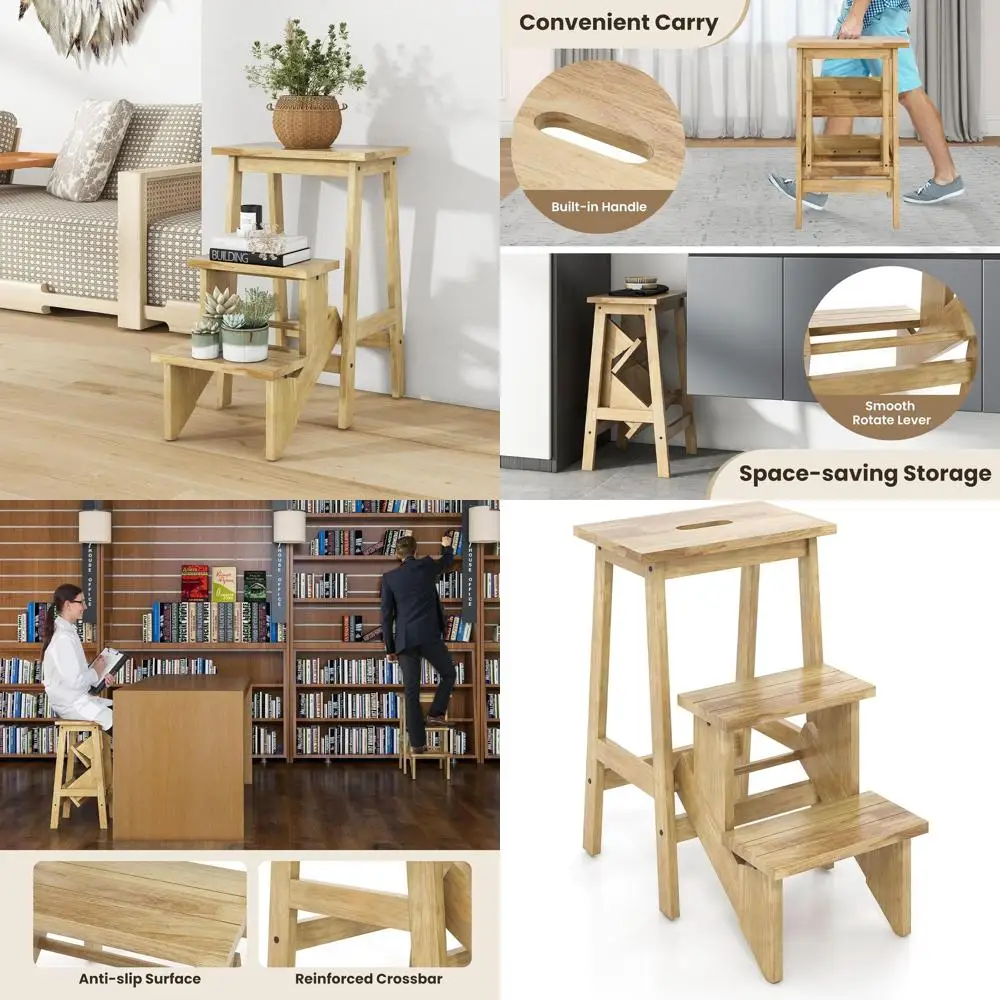 

3-уровневый складной табурет-ступенька, портативная деревянная стремянка для взрослых и детей, полка для хранения 3-в-1, табурет для ног с полкой для цветов, идеально подходит для H