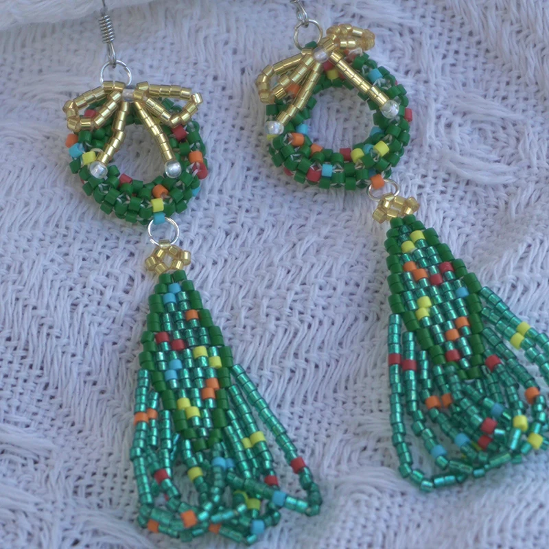 Christmas Rice bead earrings Handmade Rice bead earrings Design Hand knitting Beaded Earrings For Women