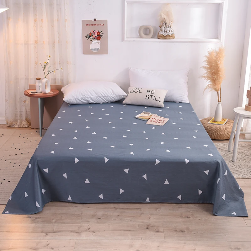 1Pcs 100% Cotton Printed Flat Sheet Cartoon Nordic Style Machine Washable Bedroom Dormitory Bed Sheets Queen King Size