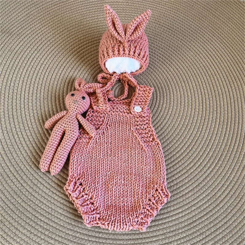 Accessori fotografici per bambine bambini unisex pagliaccetti fatti a mano all'uncinetto cappello coniglietto giocattolo da da