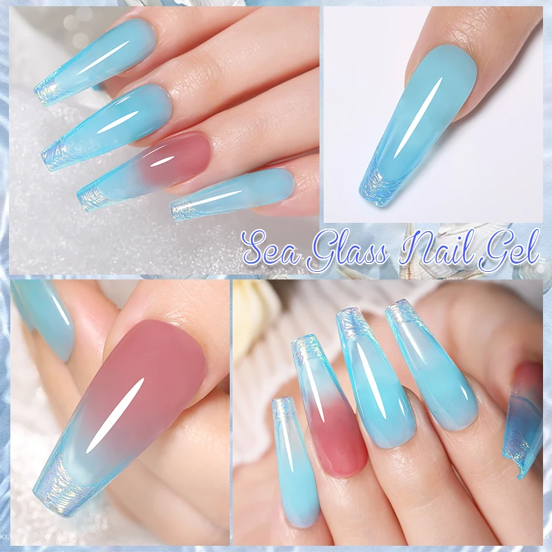 LILYCUTE 6Pcs 7ML Jelly Glass Gel Nail Polish Set Sea Blue Varnish Semi-transparent Nail Art Semi Permanent UV Gel Varnish image 6