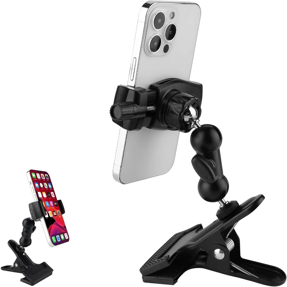 

Universal 360 Adjustable Aluminum Clamp Phone Stand for Guitar Head Desk Table Glass Easel Compatible with All Smartphones