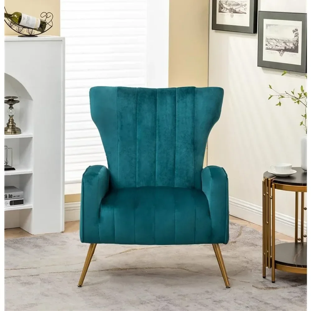 

Armchair, Office Or Living Room Furniture With Elegant Metal Legs, Blue-green, Modern Velvet Color Chair