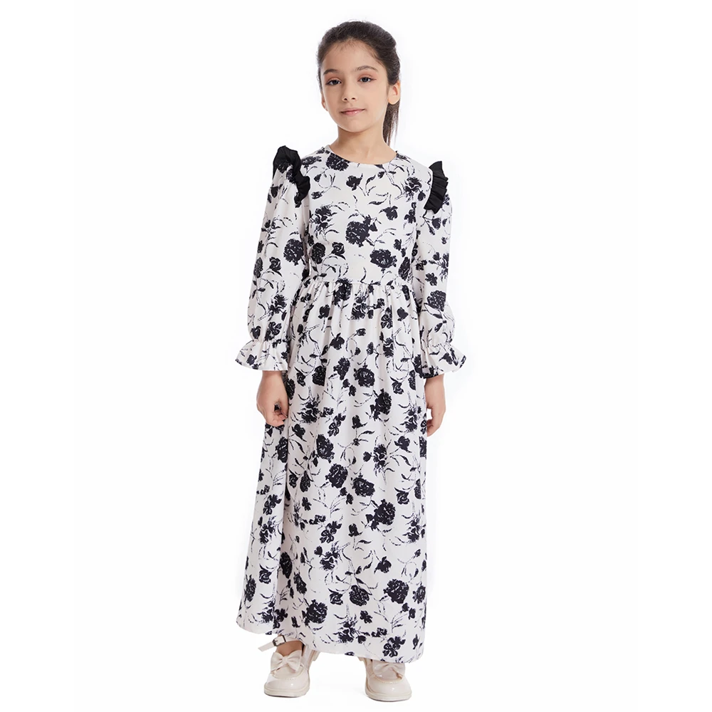 Ramadan Fashion Muslim Children Abaya Print Girls Maxi Dress Long Robe Gown Kids Eid Kaftan Middle East Arab Islamic Clothing