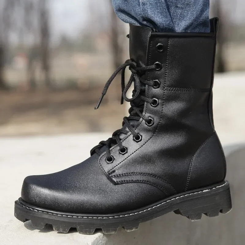 Men Steel Toe Work Safety Shoes Tactical Bota Combat Boots Men Casual Boots Puncture Proof Insurance Shoes Motorcycle Boots