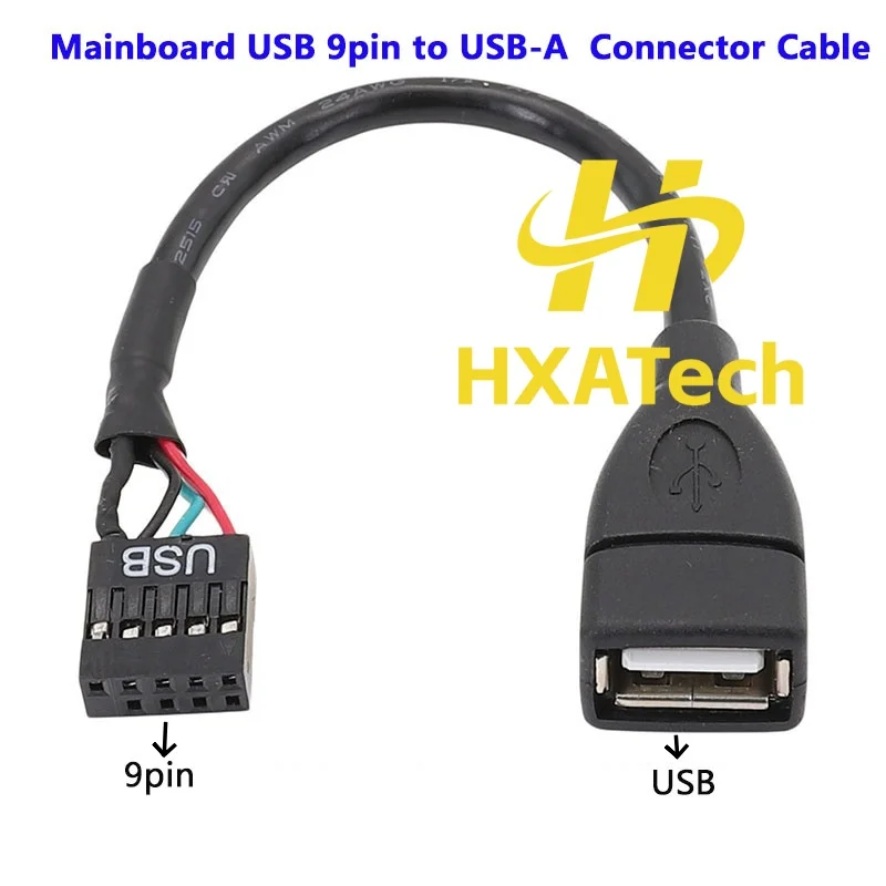 HXATech- Motherboard USB 9pin to USB2.0 female Connector Cable for USB flash drive and dongle USB 9PIN to Dual USB Data cable