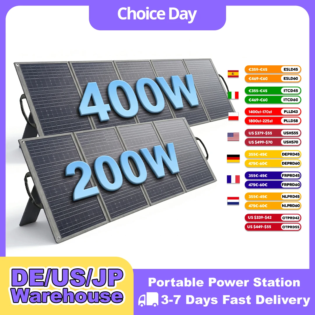 SOLARPLAY 200W/400W Foldable Solar Panel  4/6 Fold Solar Generator Charging Panel For Power Station,Outdoor Camping Power Generator Charging