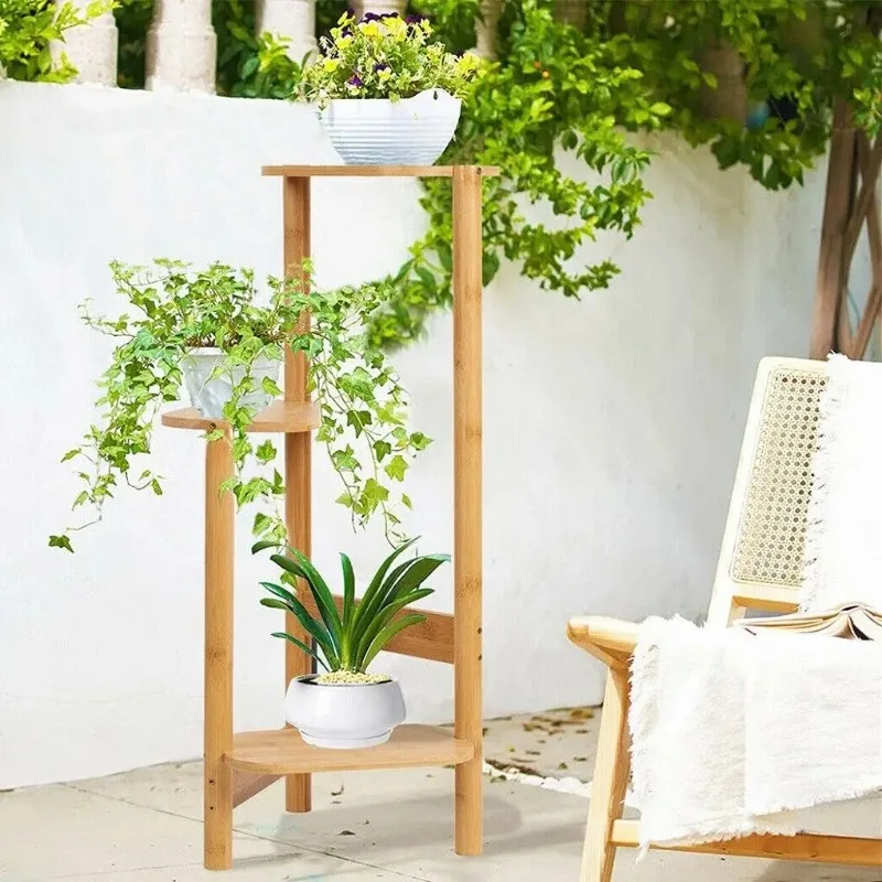3 Tier Bamboo Tall Corner Plant Rack Planter Stand Flower Pot Holder Storage Rack for Balcony Garden Patio image 6