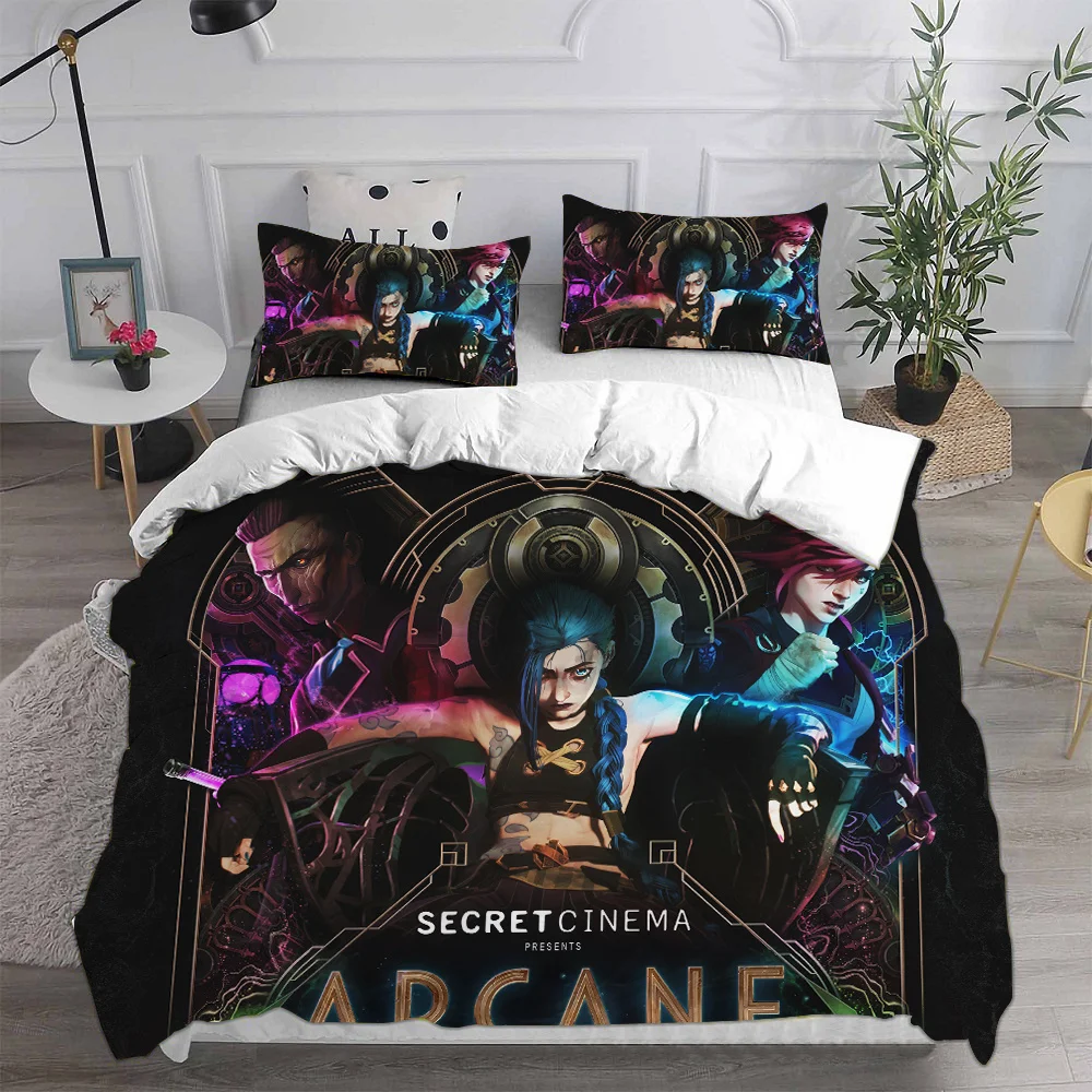 Juego de ropa de cama LOL Jinx Arcane Australia/Europa/EE. UU., edredón completo tamaño King, funda de almohada, 2-3 piezas