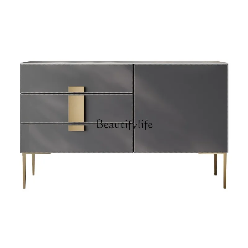 Italian minimalist saddle skin rock slab storage cabinet light luxury secret cabinet can be customized