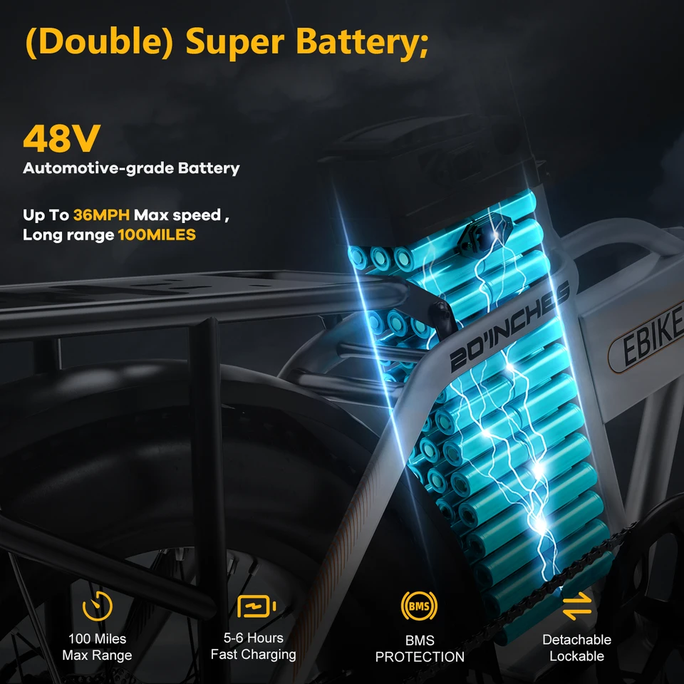 Cybervelo 1000W Peak Electric Bike for Adults Foldable 28+MPH 80Miles Removable Battery Fat Tire Off-road E-bike EK4 EK5 Mars700 image 13