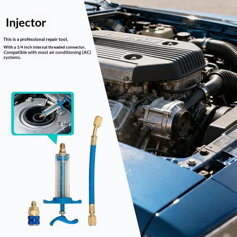 Car A/C Oil Injector 30ml 1oz with Low Side Quick Coupler Adapter Reusable Syringe Tool for Auto Maintenance