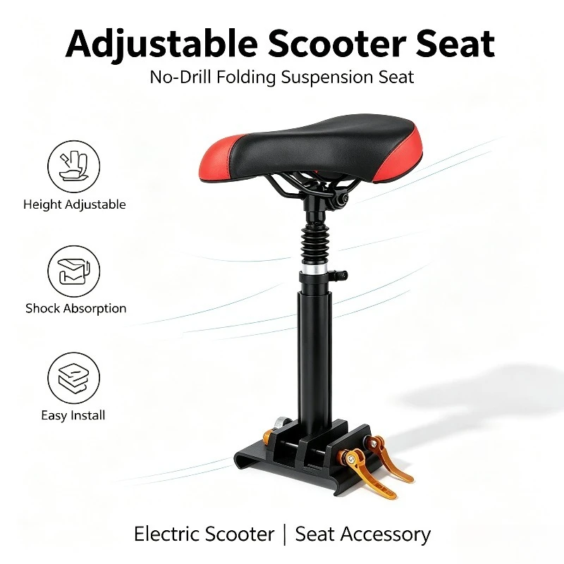 Adjustable Aluminum Alloy Electric Scooter Seat No Drill Folding Shock Absorption Saddle Replacement Accessory