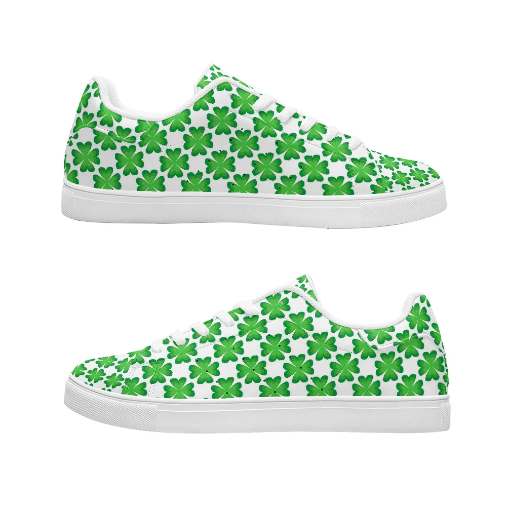 

Fresh four-leaf clover print minimalist white casual sneakers high-quality fashion shoes for teenagers sport shoes