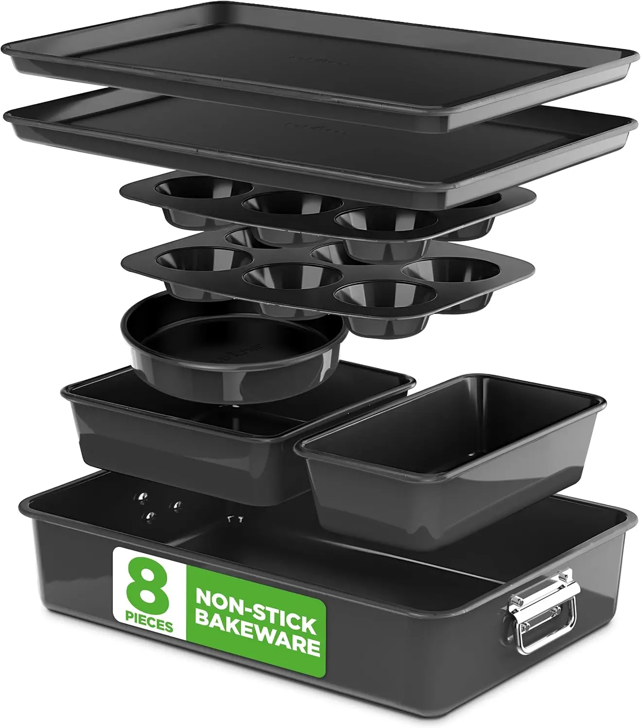 

8-Piece Stackable Nonstick Bakeware Set - Premium Steel Baking Pans for Oven, Dishwasher Safe