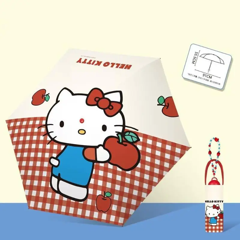 Sanrio Hello Kitty New Cartoon Vinyl Parasol Sunshade Dual Purpose Cute Uv Rays Windproof Bag Proof Girls Five Folding Umbrella
