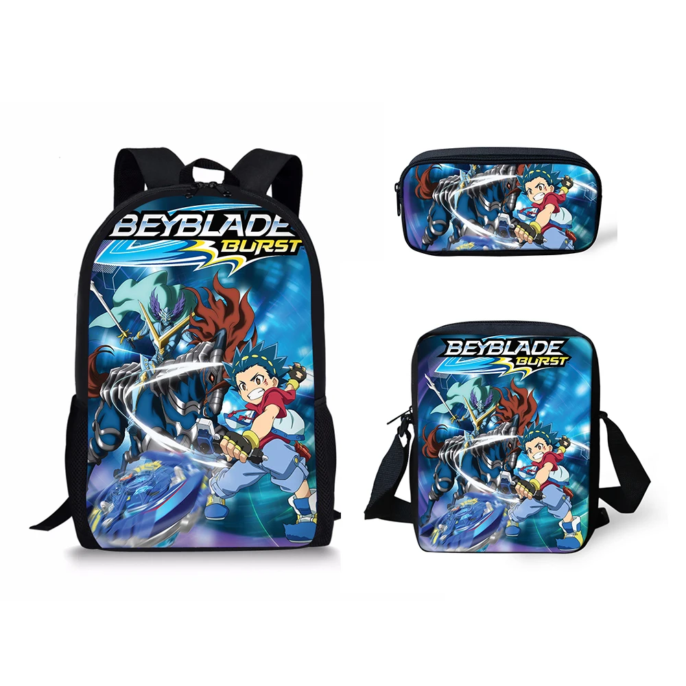 Trendy Popular Cartoon Beyblade 3D Print 3pcs/Set pupil School Bags Laptop Daypack Backpack Inclined shoulder bag Pencil Case