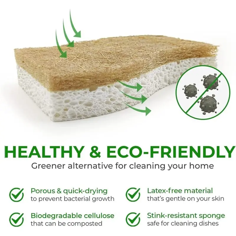 A76I-Cellulose And Coconut Scrubber Sponge-24 Pack Biodegradable Natural Kitchen Dishwashing Sponge, Compostable