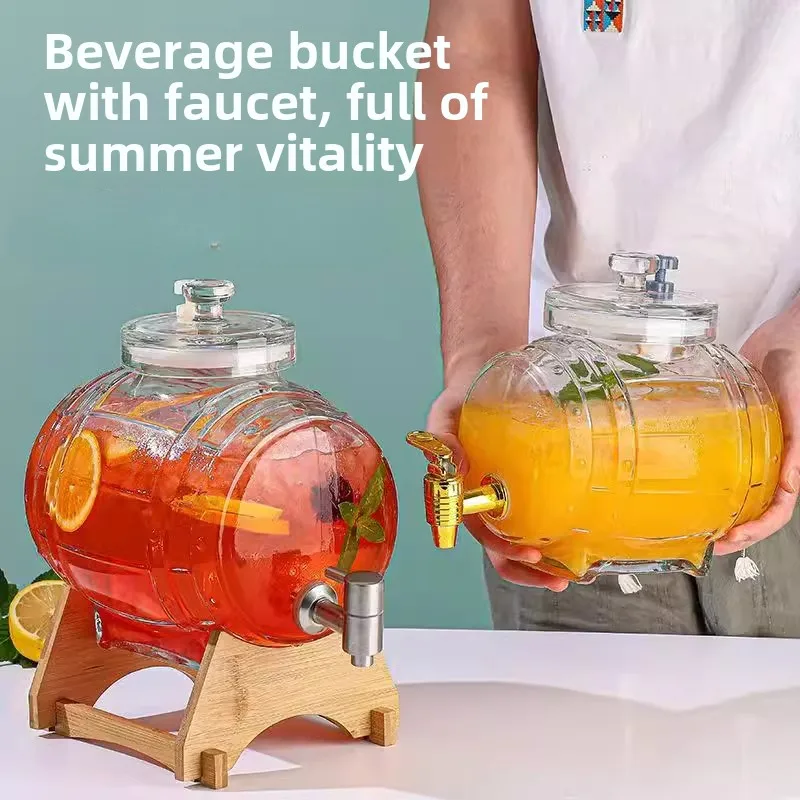 

2.5L Glass Whiskey Barrel Wine Barrel Chopp Growler Beer Bottle Fruit Wine Aging Alcohol Honey Storage Container With Base