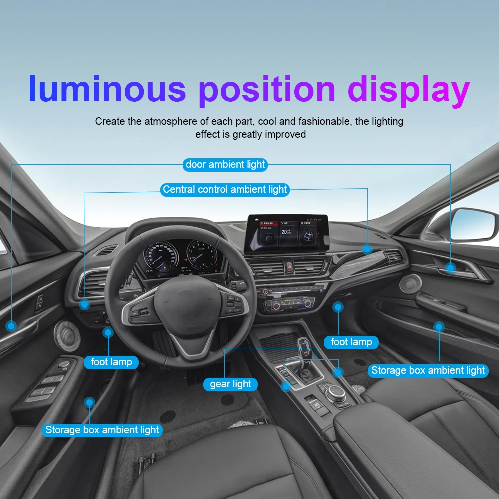 18 in 1 Car LED Ambient Light Upgrade 6pcs 110cm Symphony RGB Acrylic Strip Interior Decorations Atmosphere Lighting App Control