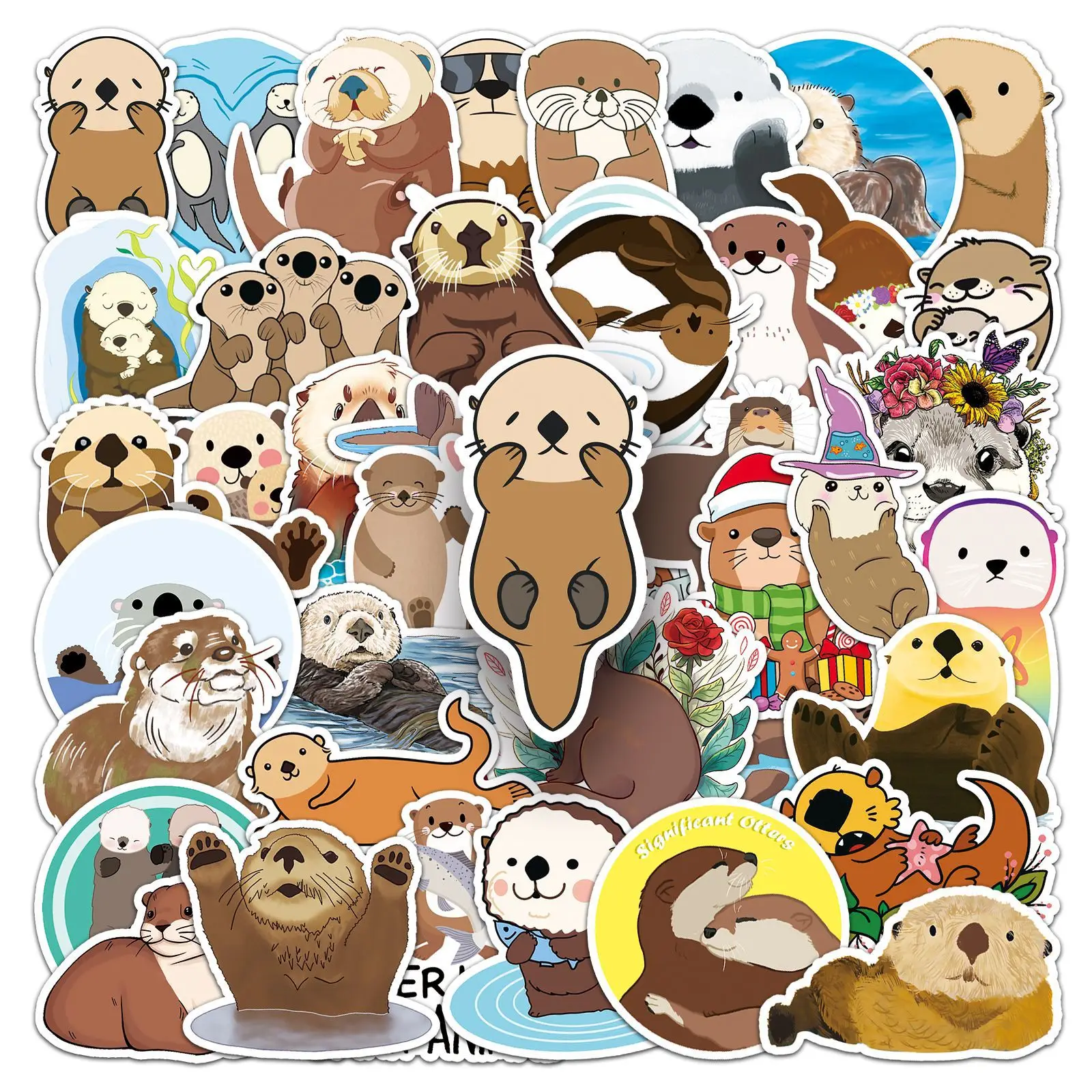 

50PCS Otter Cute Animal Cartoon Daily Doodle DIY Decorative Water Cup Suitcase Laptop iPad Waterproof Stickers Kids Toy Gift