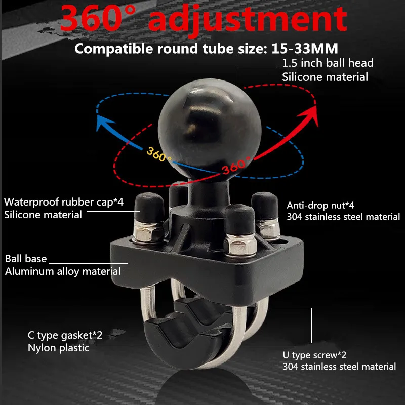 산업용 제어 장치용 레일용 더블 U 볼트 베이스, 직경 0.75 ~ 1.22 인치, 1.5 인치 볼