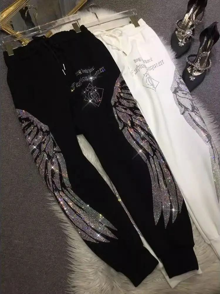 Grande taille Fce doublé lourd embelli pantalons de survêtement décontracté Spor minceur pantalons longs pour femmes grande taille à la mode Streetwear