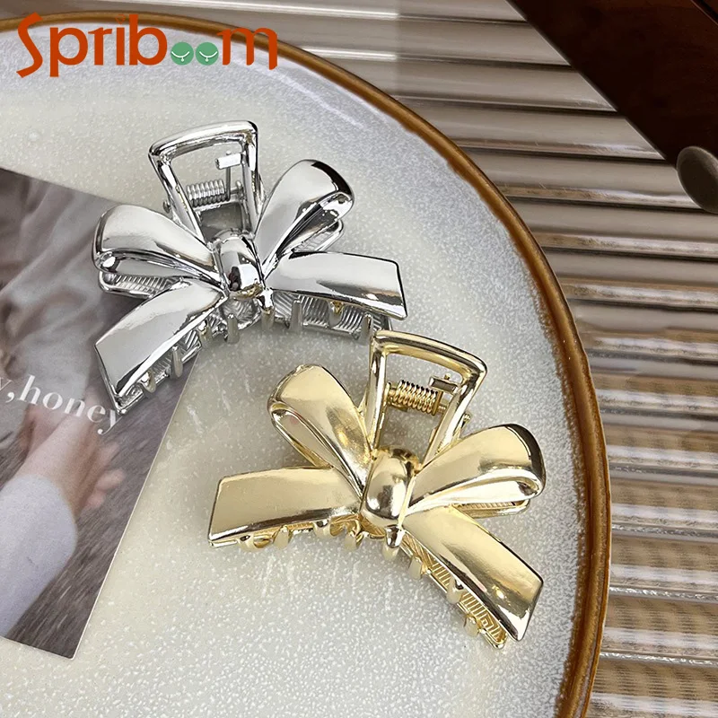 New Simple Bow Hair Clips Alloy Gold Silver Color Hair Claw Clip Sweet Casual Shark Clip Hair Accessories for Women Trendy Gifts