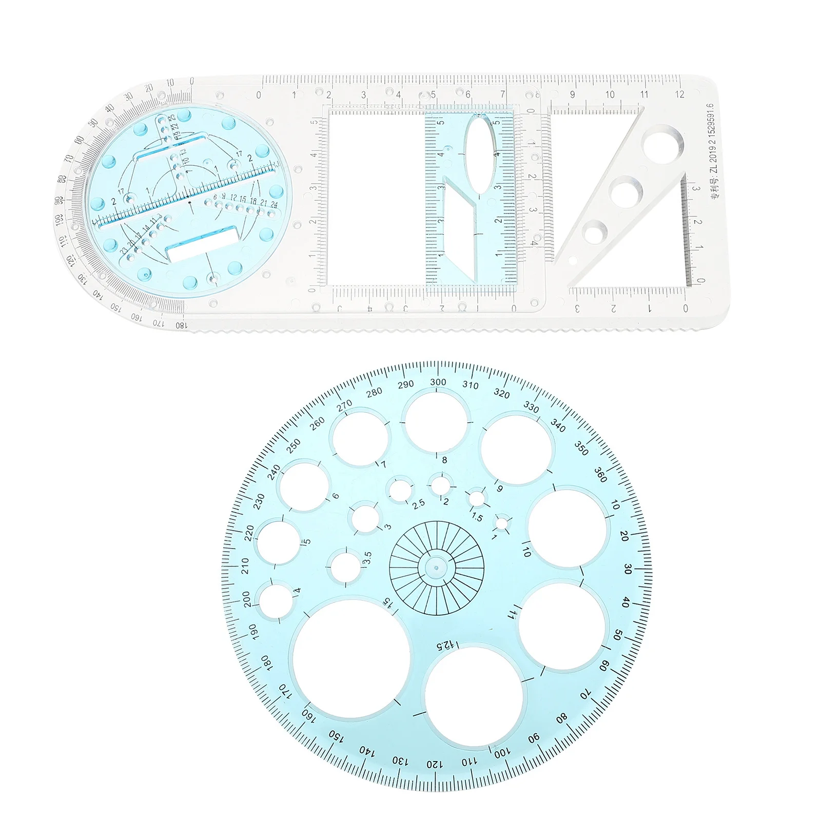 Règles de modèle de dessin, outils de conception géométrique en plastique, échelle de mesure pour étudiants artistes, fournitures d'ingénierie 2 pièces