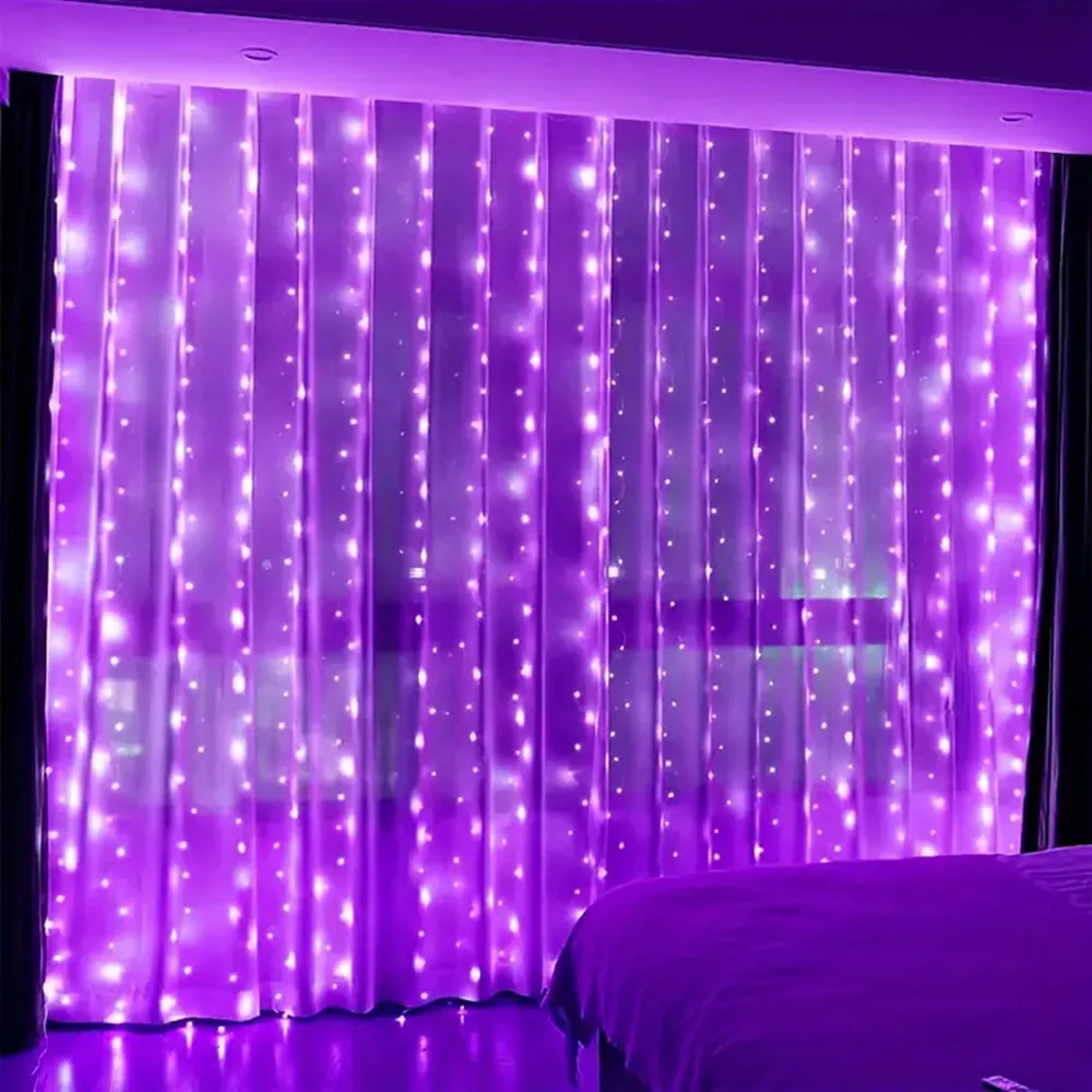 Battery Power LED Curtain Fairy Light String Indoor Outdoor Bedroom Christmas Halloween Valentine's Day Autumn Home Decor Indoor
