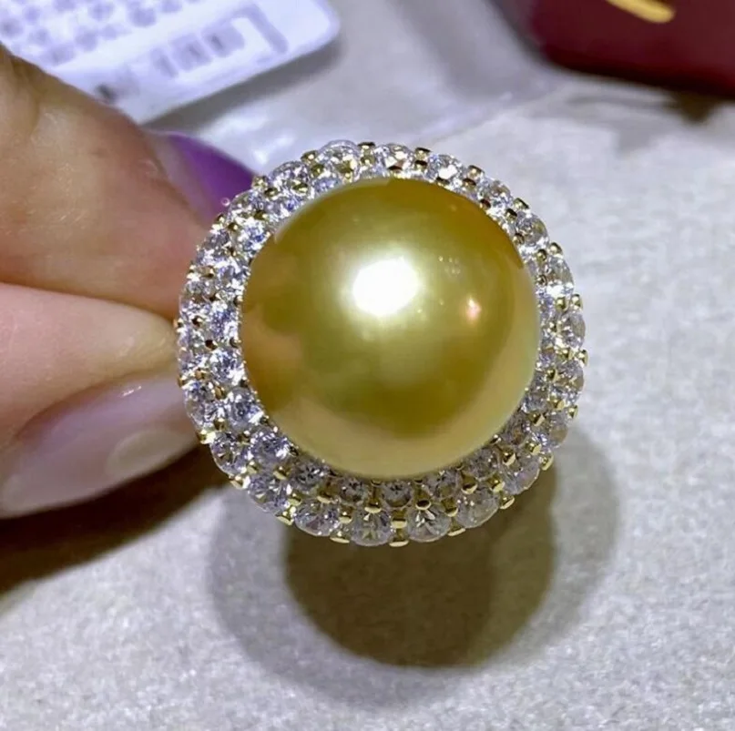 Beautiful over aaaa 10-11mm natural ocean gold ring 925S.