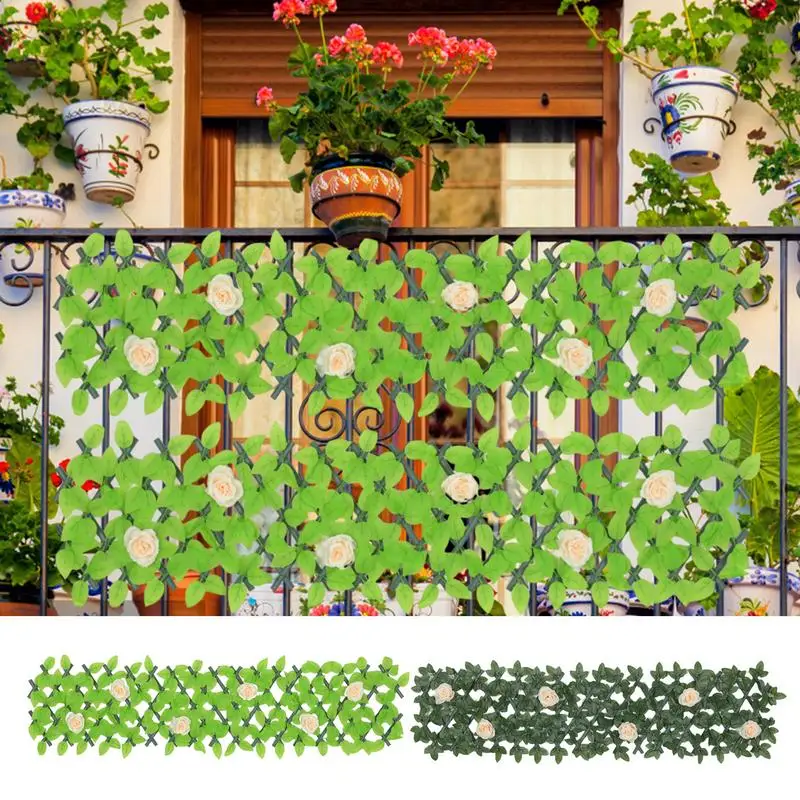 

Green Privacy Fence Screen Adjustable Artificial Greenery Fake Hedge Balcony Privacy Screen Leaves Versatile Privacy Fence