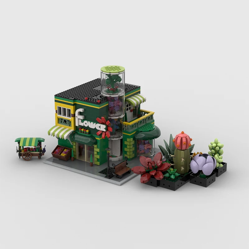 City Street View Model MOC Building Bricks Garden Flower Store Modular Technology Gifts Holiday Assemble Children Toys Suit